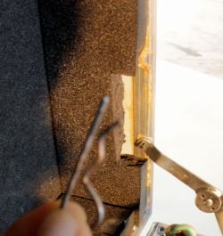 Ici le compas se declipse, ainsi retrait du capot sur charnières dégondables Ici le compas se declipse, ainsi retrait du capot sur charnières dégondables